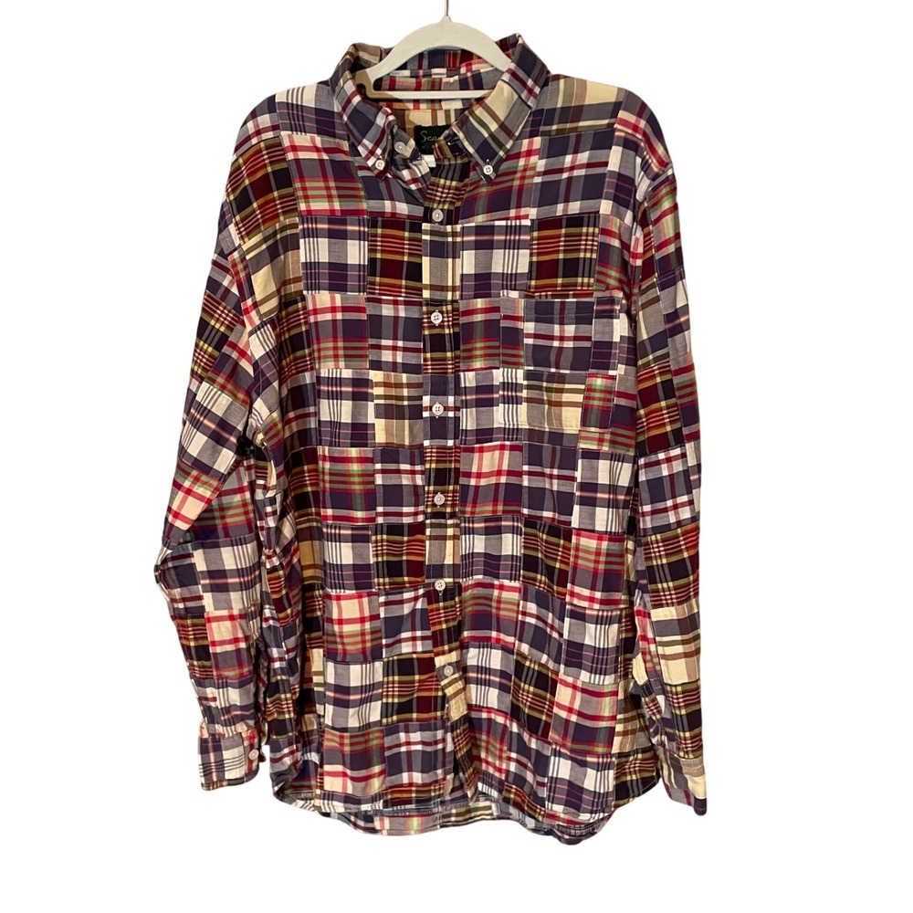 Scandia Woods Mens Patchwork Plaid Button Down Shirt L Large Multicolor Cotton